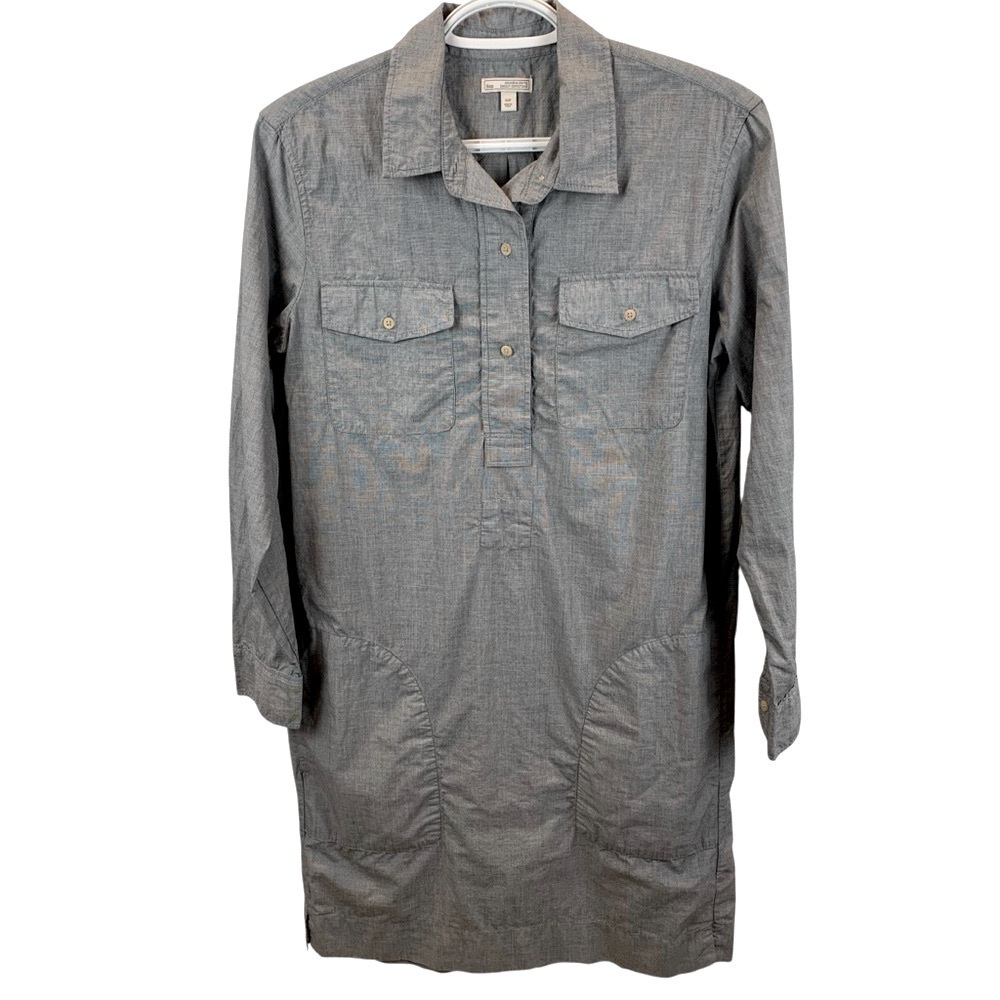 GAP Light Grey Lightweight Cotton Long Sleeve Shirt Dress Popover No Belt